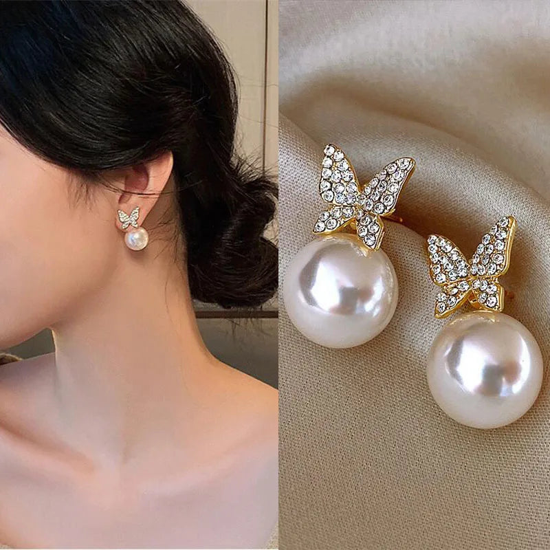 Brillante Cristal De Lujo Coreano Original Garra Stud Irregular Perla Arete