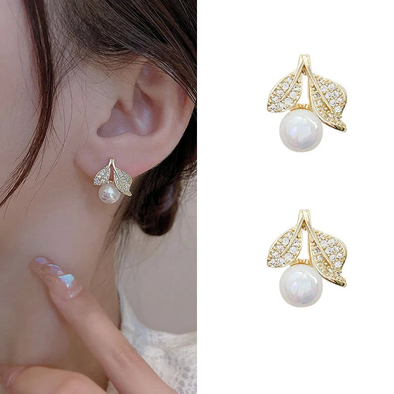 Brillante Cristal De Lujo Coreano Original Garra Stud Irregular Perla Arete