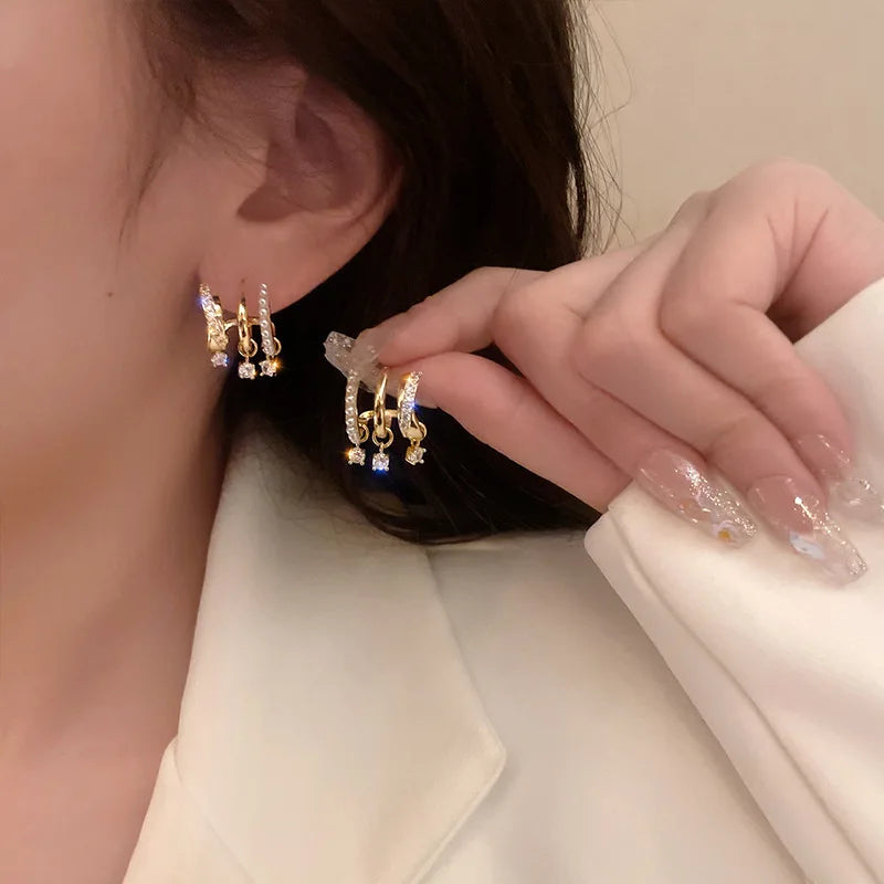 Brillante Cristal De Lujo Coreano Original Garra Stud Irregular Perla Arete