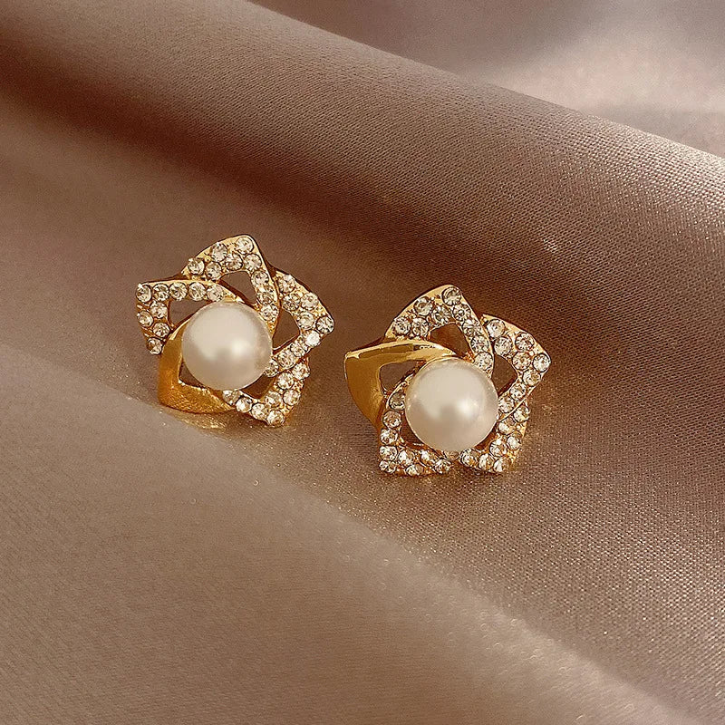Brillante Cristal De Lujo Coreano Original Garra Stud Irregular Perla Arete