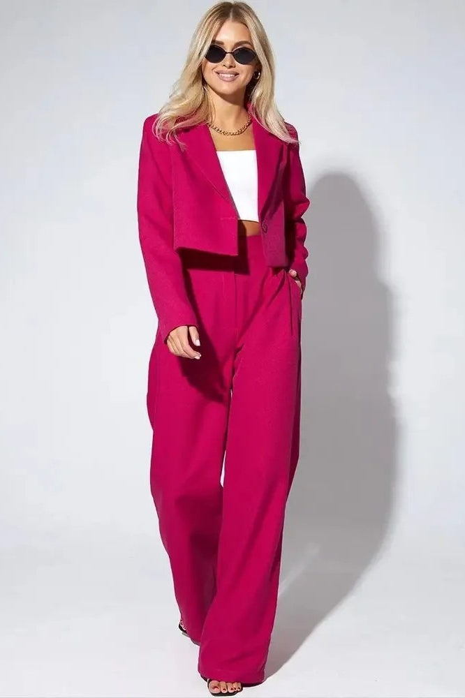Cropped Fitted Two Piece Blazer Pants Set