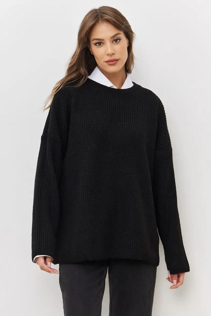 Liso De Punto Cuello Redondo Se Pone por la Cabeza Suéter