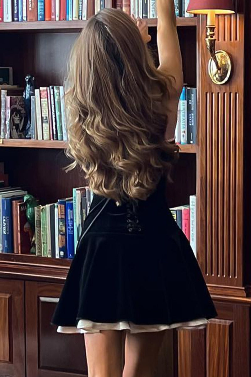 Terciopelo Bustier Línea A Vestido de Cóctel