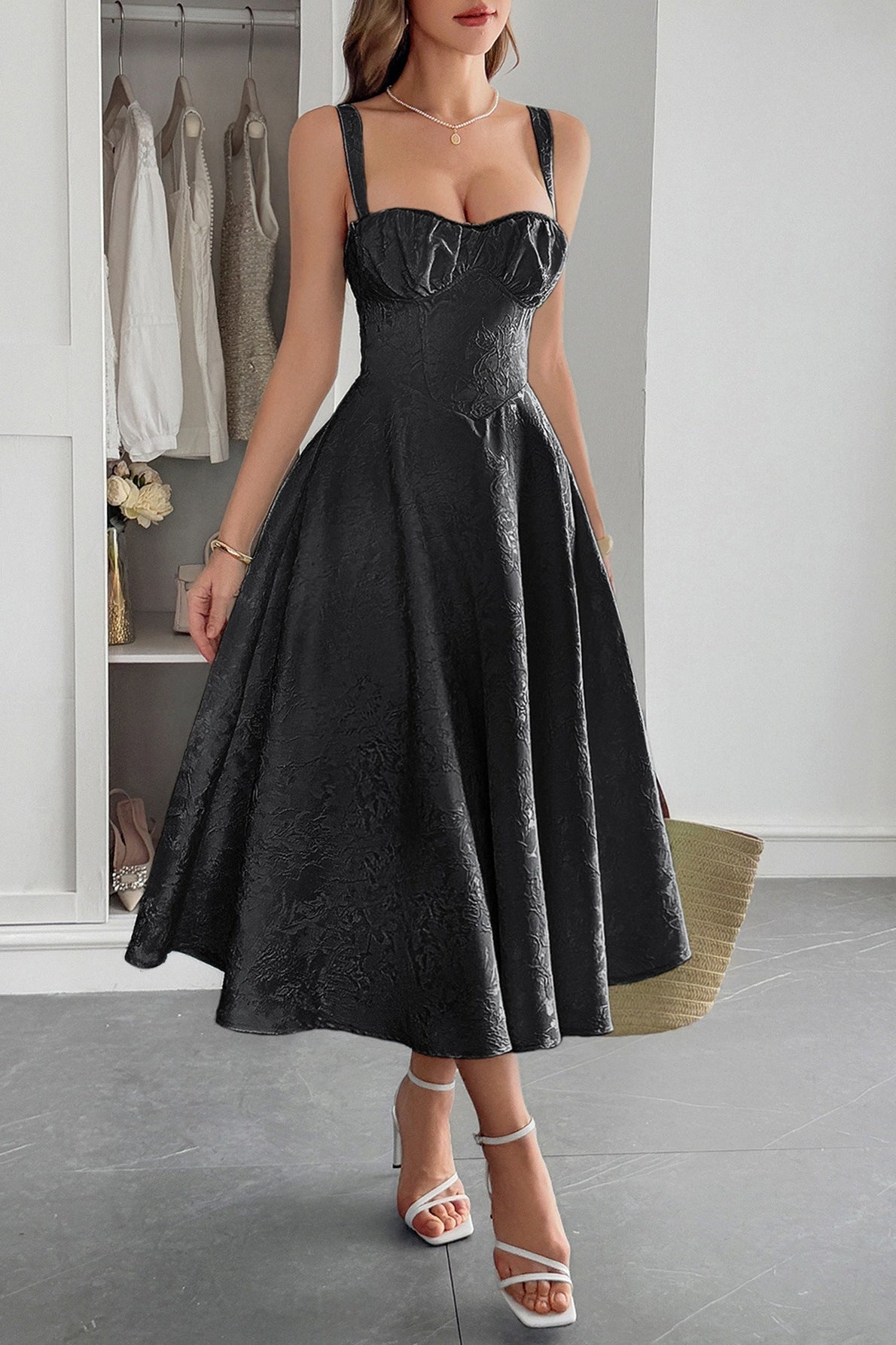 Jacquard Tiras Finas Vestido de Cóctel