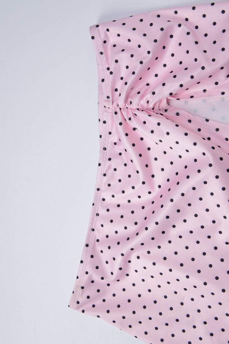 Pink Polka Dot Halter Skirt Style Three Piece Swim Set