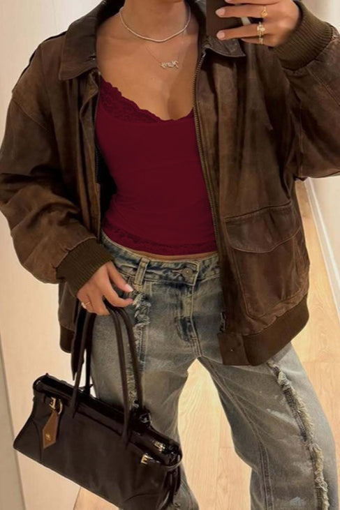 Solid Lace Trim Cropped Tank Top