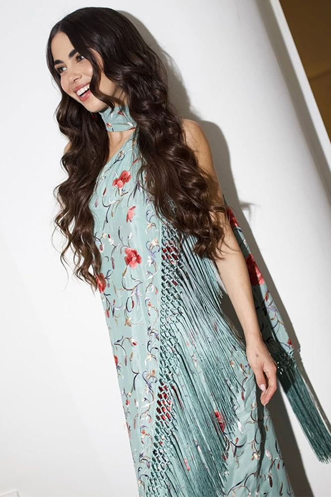 Halter Neck Printed Fringe Boho Dress
