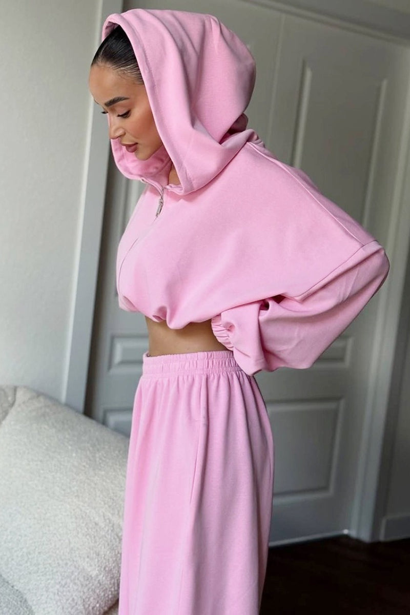 Casual Loose Fit Hoodie Cinched Waist Jogger Pants Set