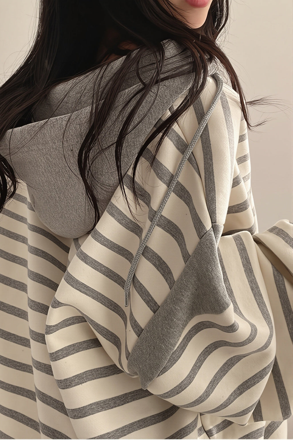 Striped V Neck Pullover Hoodie
