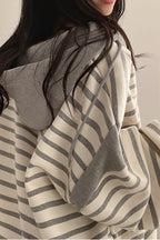 Striped V Neck Pullover Hoodie