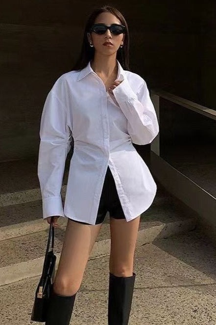 Largo Entallado Manga Larga Blusa