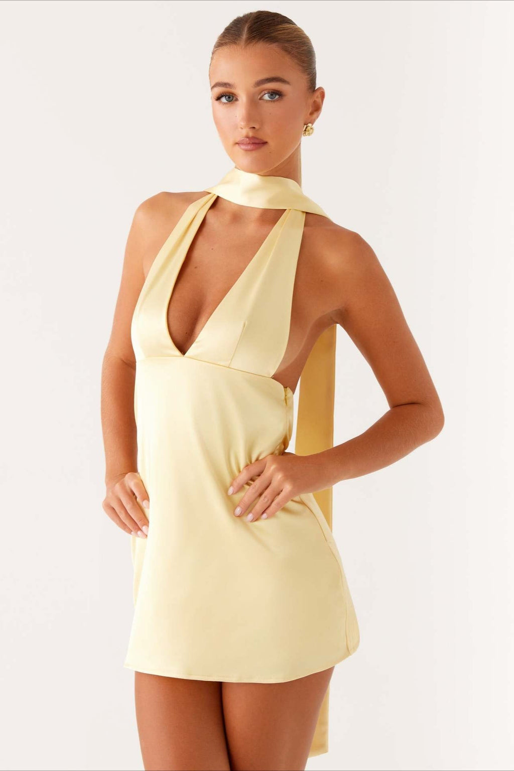 Escote Profundo en V Espalda Descubierta Con Cinta, de Cóctel Vestido
