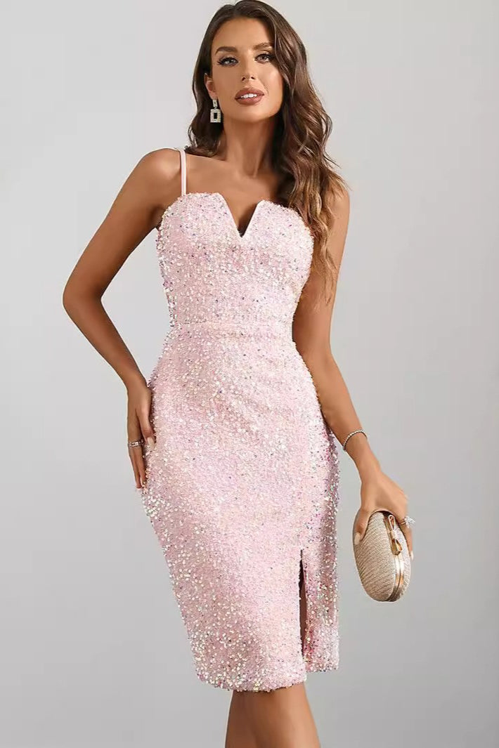 Vestido Midi de Lentejuelas, Tiras Finas