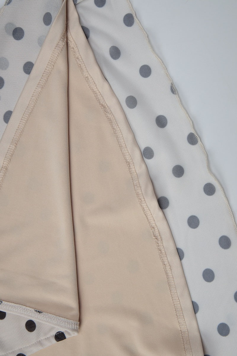 Apricot Polka Dot Backless Lace-Up Maxi Dress