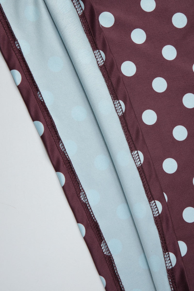 Conjunto de Top Bandeau de Lunares con Cintura Alta y Falda Ajustada Colorblock