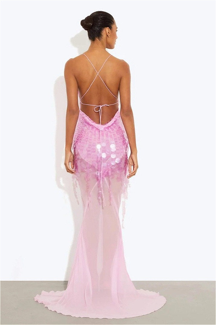 Lentejuelas Sirena Escote en V Vestido Maxi