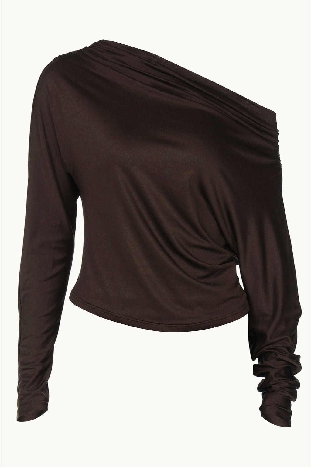 Ruched Asymmetric Shoulder Long Sleeve Tee