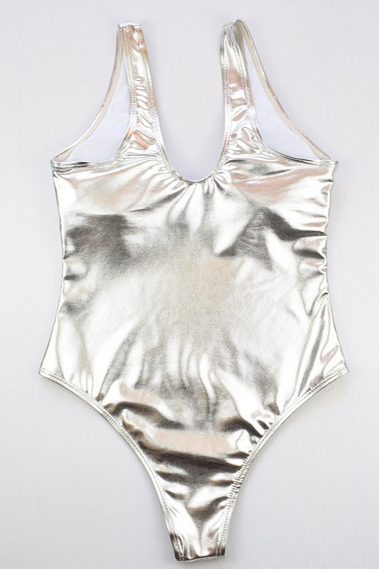 Chic Solid Foil Detail One Piece Swimwear
