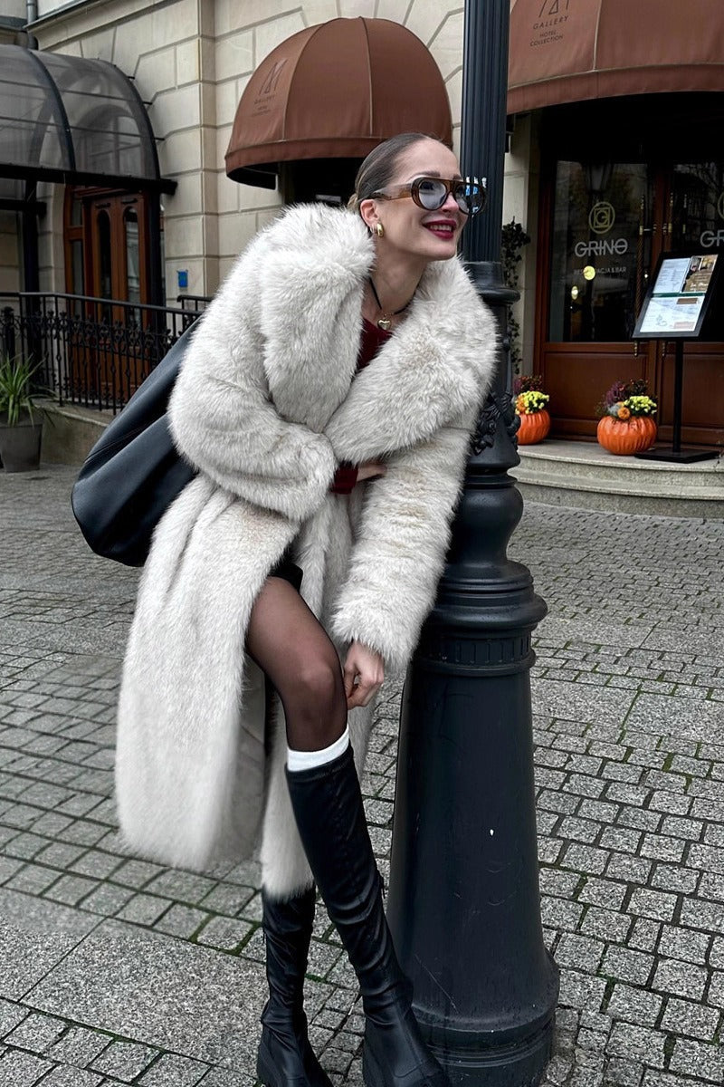 Plush Fox Faux Fur Long Overcoat