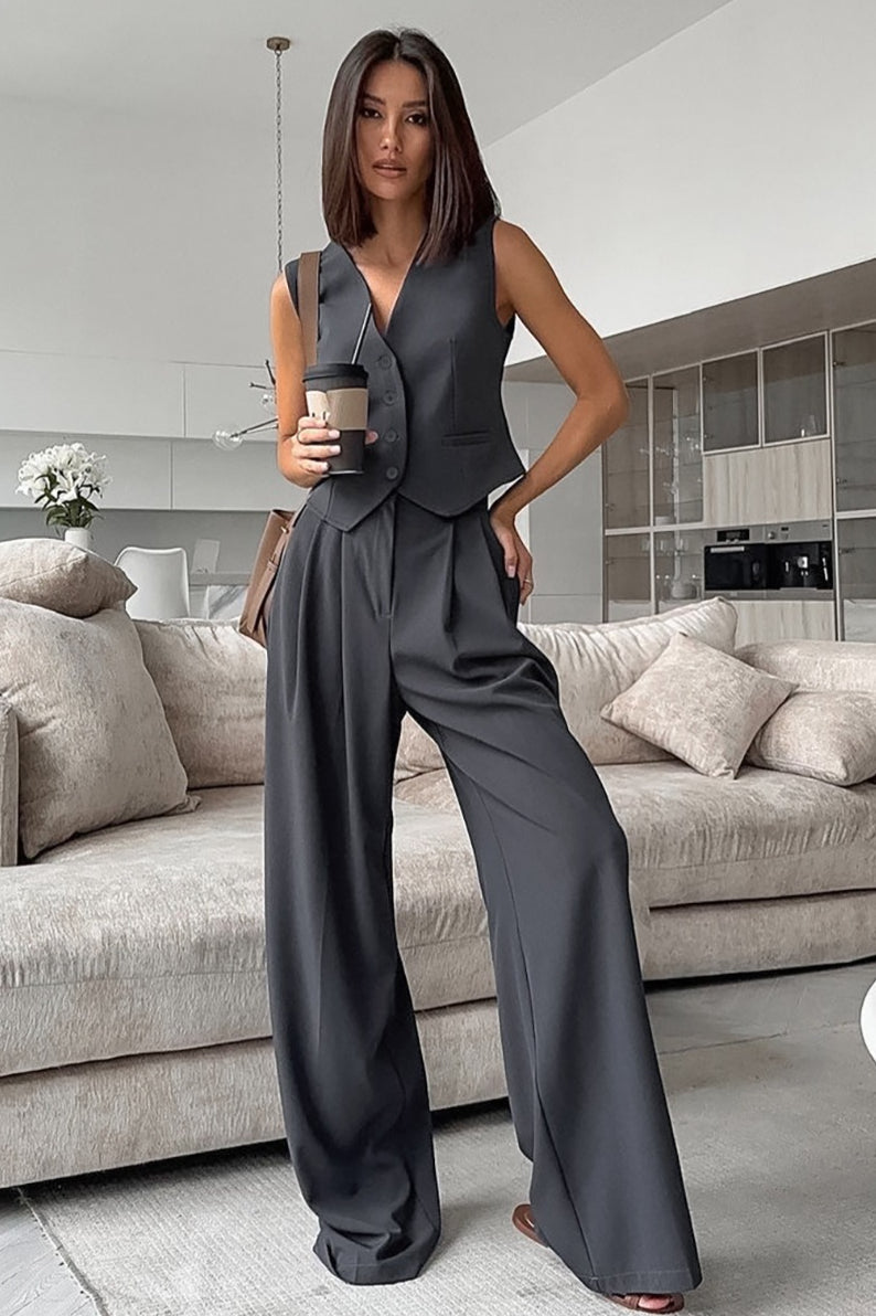 Tailored Gray Two Piece Vest Pants Set