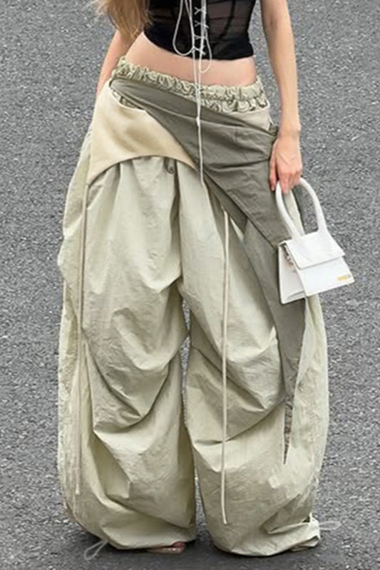 West Coast Style Pleated Ribbon Cargo Pants