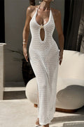 V Neck Halter Hollow Out Side Slit Knit Cover Up