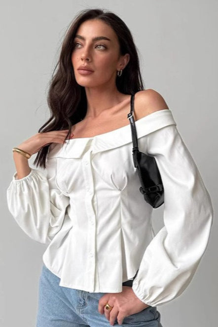 Hombros Descubiertos Escote Barco Blusa