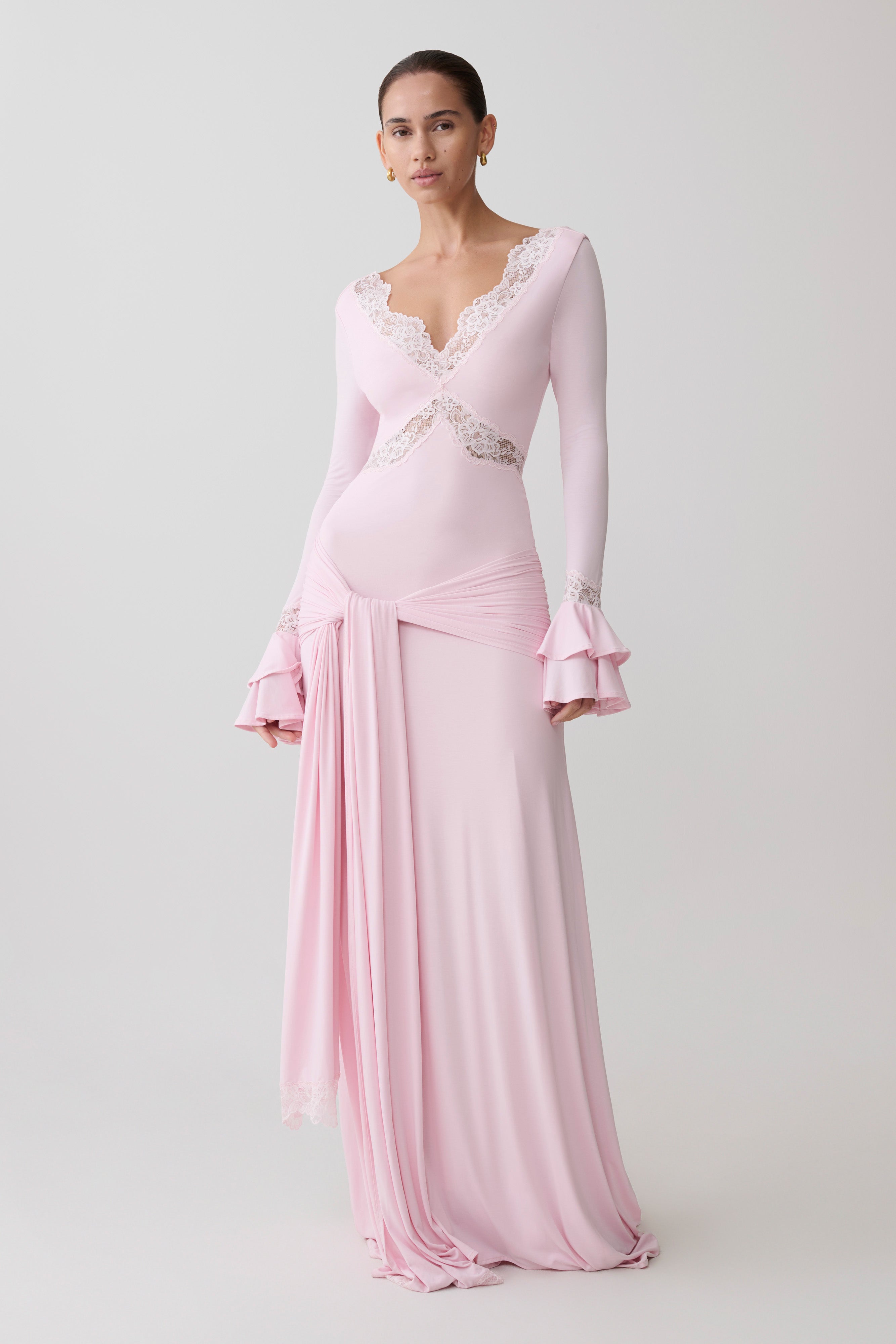 Electra Slinky Lace Maxi Dress - Ballet Pink