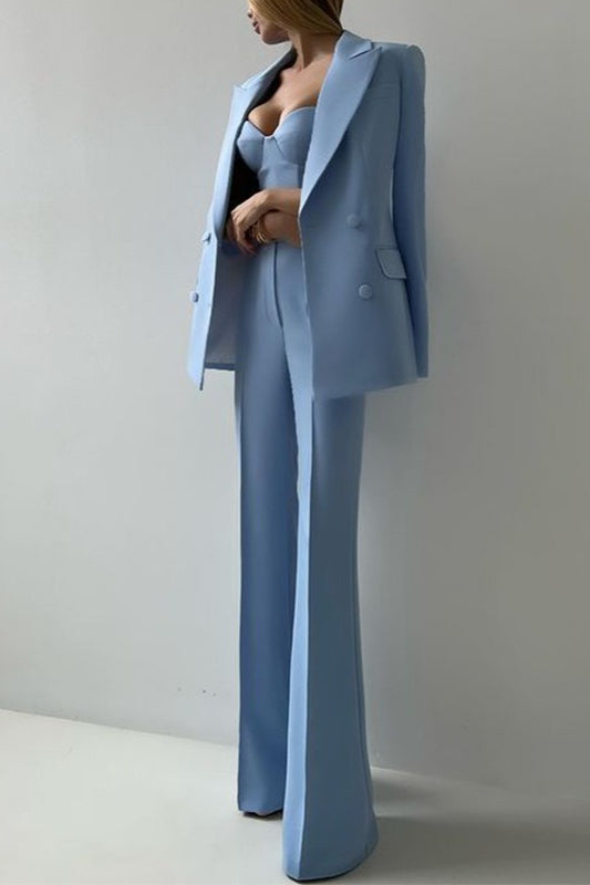 Corset Style Three Piece Blazer Pants Set
