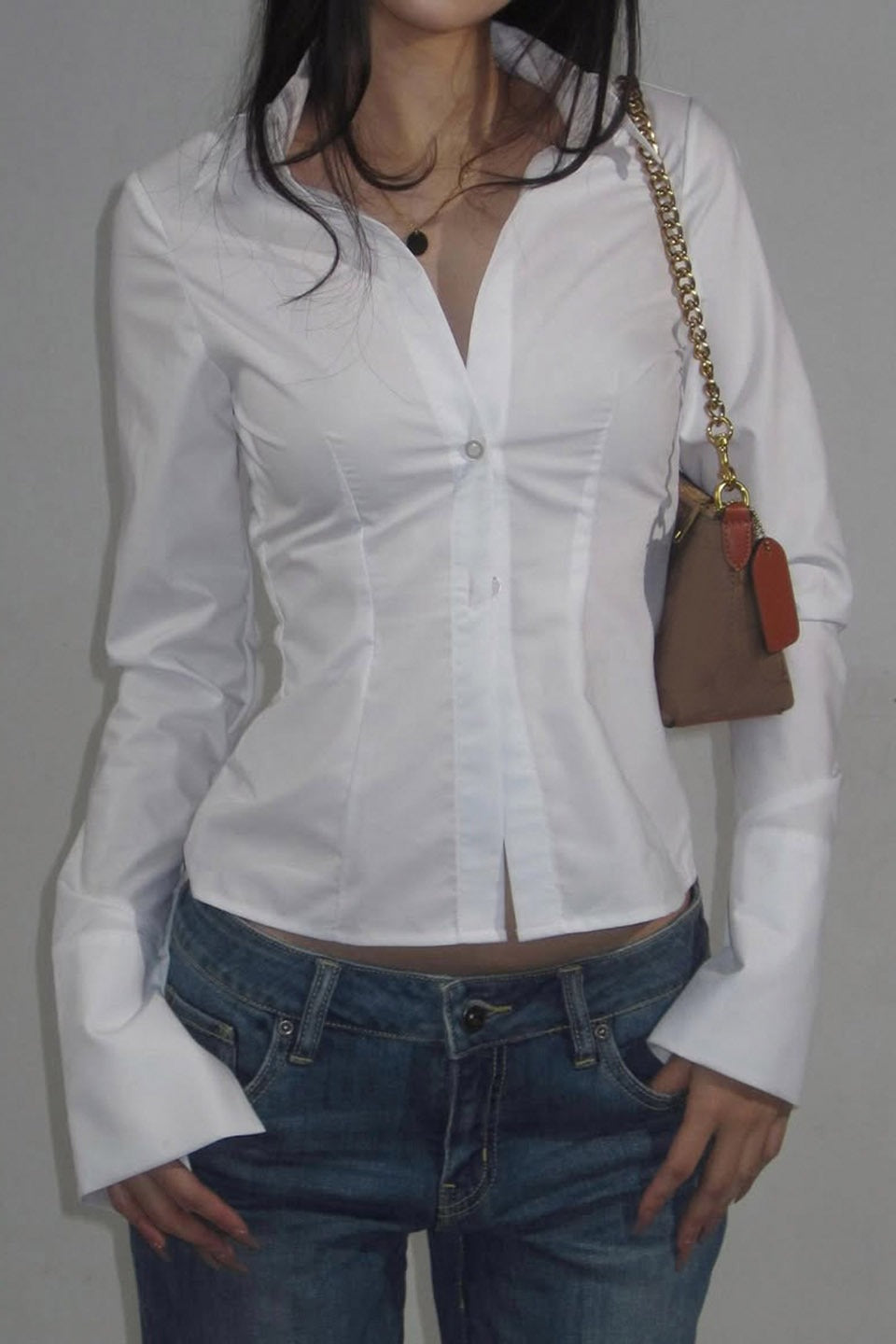 Marca la Cintura Manga Acampanada Blusa