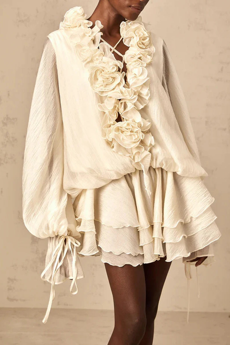 Loose Fit Folded Ruffle Boho Dress