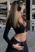 Cropped Deep V Full Zip Hoodie