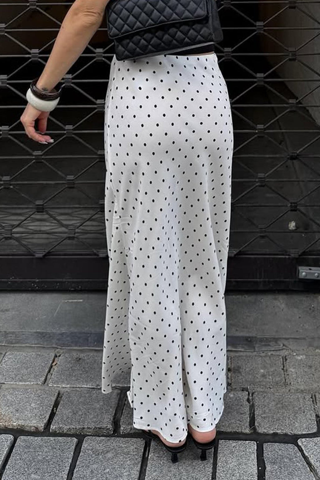Elegant Satin Polka Dot Mermaid Maxi Skirt