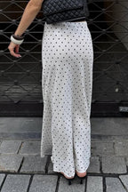 Elegant Satin Polka Dot Mermaid Maxi Skirt