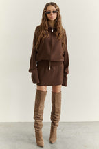 Zip High Neck Cardigan Mini Skirt Set