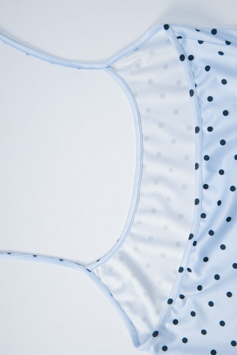 Polka Dot Ruched Spaghetti Strap Halter Top