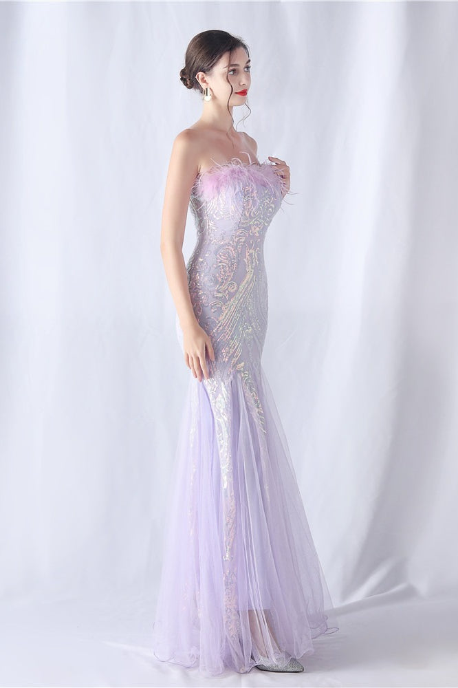 Pluma de Avestruz Lentejuelas Vestido de Fiesta de Noche