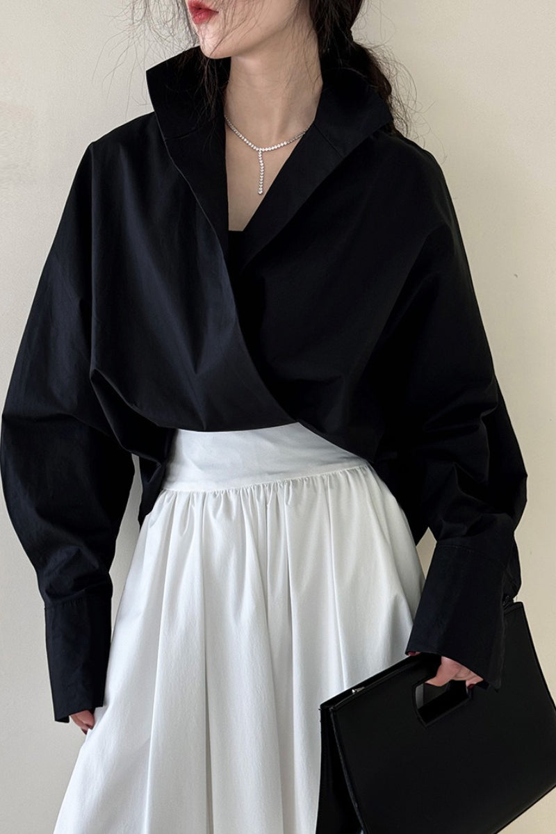 Cuello Mao Escote Profundo en V En Capas Blusa