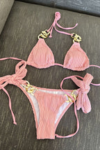 Conjunto de bikini con halter y tirantes de cadena metálica