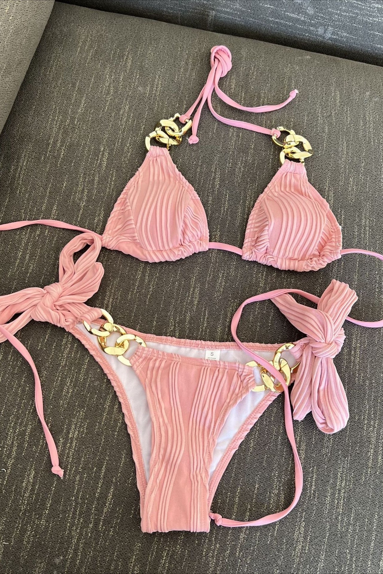Metal Chain Halter Tie Bikini Set