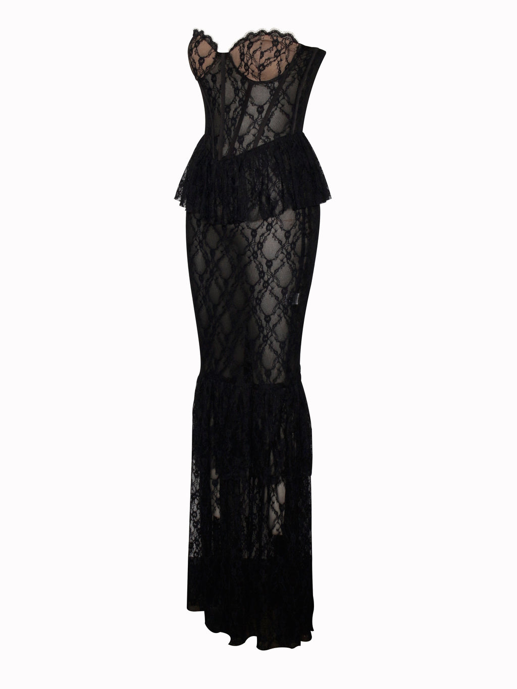 Quennell Negro Encaje Encantador Corsé Vestido Maxi