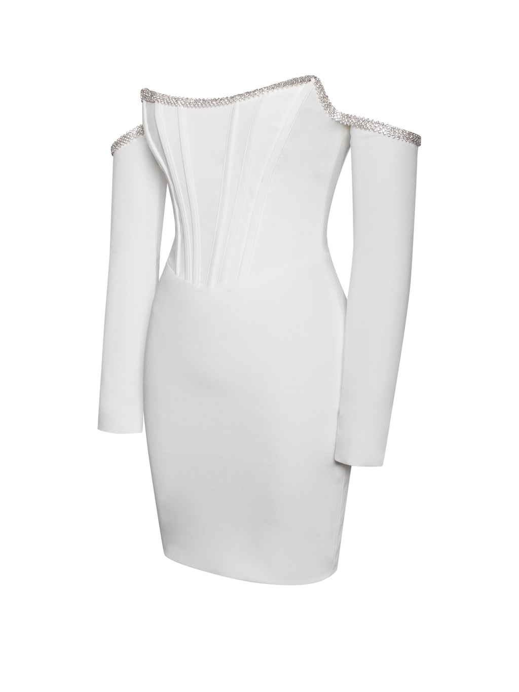 Vestido Corset Annika Blanco Off Shoulder con Manga Larga y Detalle de Cristales