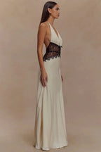 Lace Patchwork Backless Halter Boho Dress