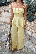 Casual Tie Waist Wide Leg Pants Set