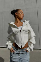 Cropped Curved Hem Full Zip Hoodie