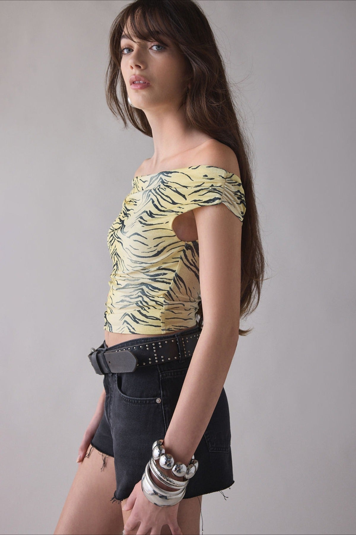 Zebra Print One Shoulder Ruched Crop Top