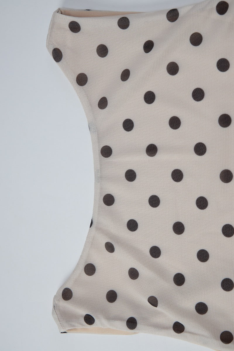 Apricot Polka Dot Backless Lace-Up Maxi Dress