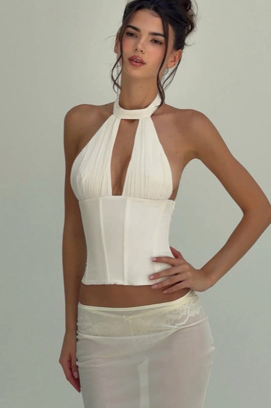 Leopard Print Hollow Out Backless Tie Halter Top