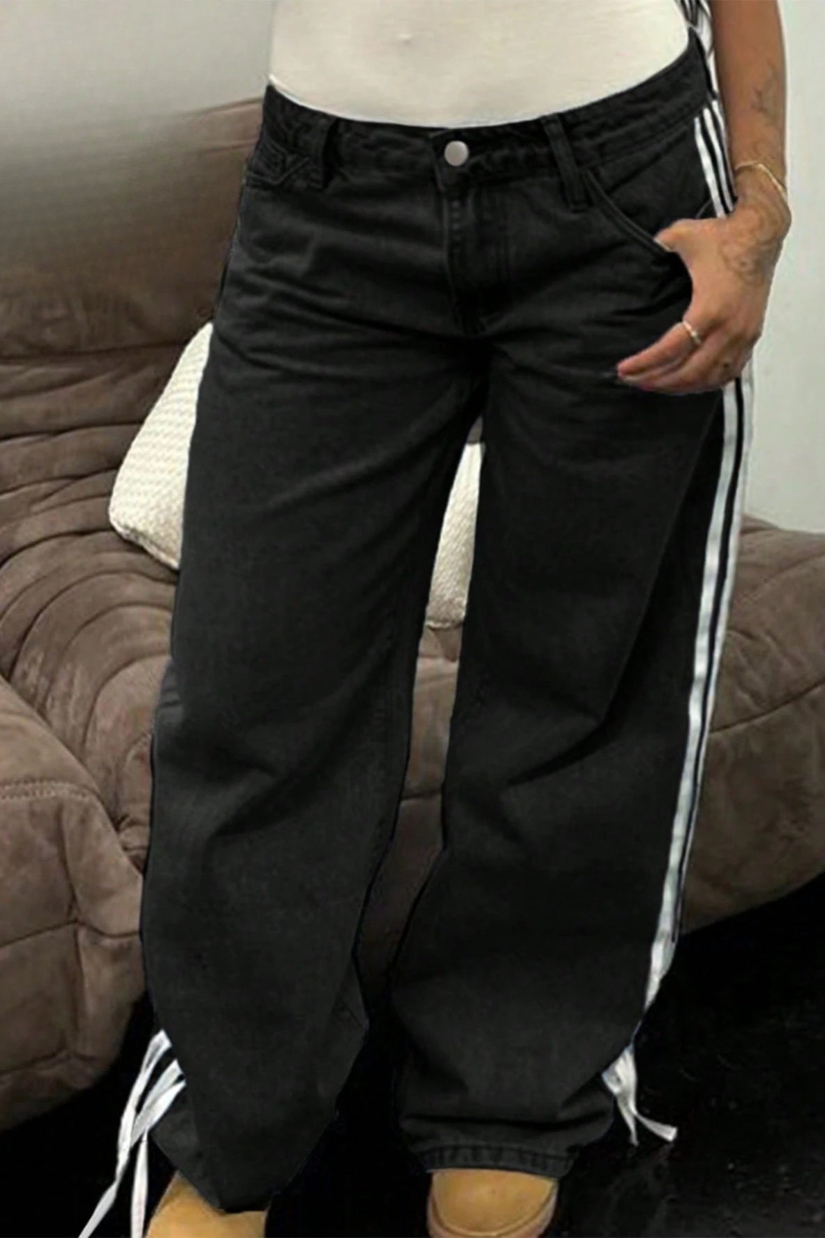 Y2K Side Bow Ribbon Straight Leg Street Style Jeans