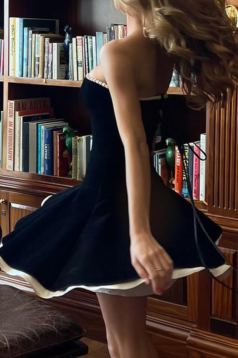 Terciopelo Bustier Línea A Vestido de Cóctel